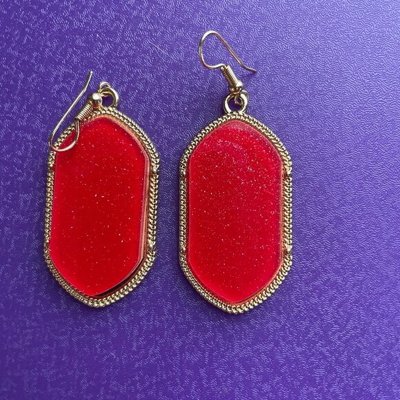 3/$12. Red and Gold Tone Sparkle Dangle Earrings - Picture 1 of 3